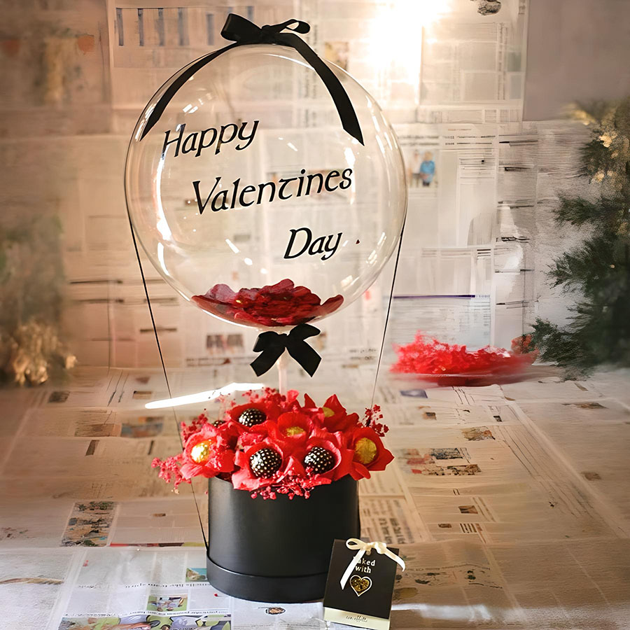 Valentine's Day Gifts - Red Blooms with Balloon